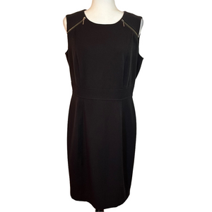 Cleo Womens Zipper Detail Sheath Shift Black Dress Stretch 10 Little Black Dress